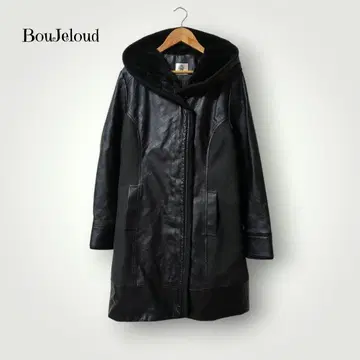 부즈루드 오리지널 이소재 절개 보아 후드 가죽 코트 블랙 38