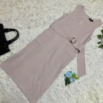 컨디션 최상 그린 라벨 릴랙싱 슬리브리스 원피스 베이지 36 S