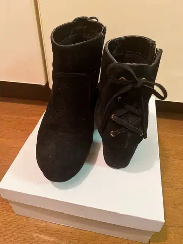 블랙 스웨이드 레이스업 부츠 24.5cm XL 숏부츠