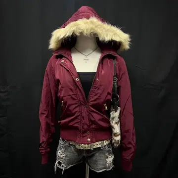 헤이세이 갸루 y2k 그런지 퍼 포함 N2B 플라이트 자켓 와인 레드