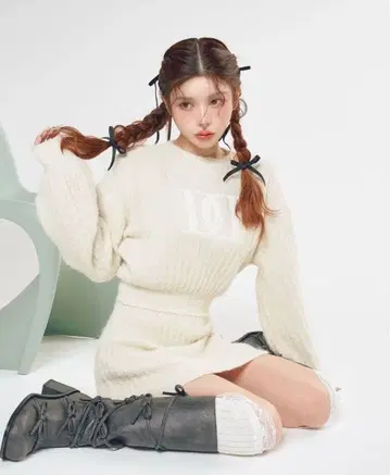 Darich 퀼팅 로고 니트 셋업 white