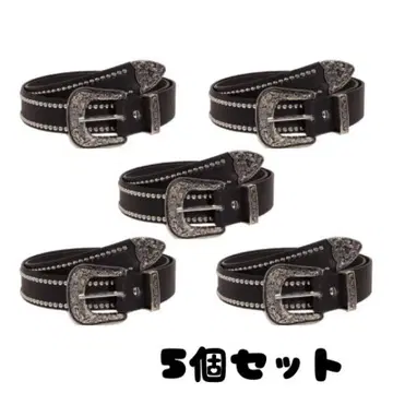 5개 세트 벨트 가죽 실버 스터드 아메카지 남성용 블랙 블랙