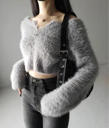 지퍼 니트 샤기 니트 가디건