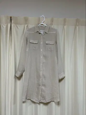 자유구 베이지 린넨 셔츠 원피스 긴팔 셔츠 38