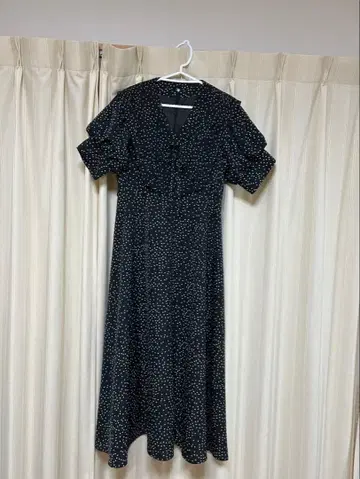 nanan 도트 V넥 카라 탈부착 롱 원피스