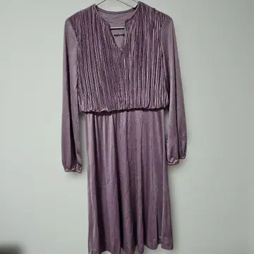 마지막 1개 퍼플 플리츠 가공 긴팔 원피스 [ 프리 사이즈 ]