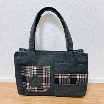 그레이 펠트 토트백 체크 무늬 포켓 부착 마리콴트