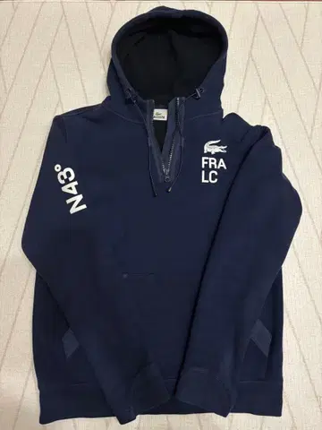 LACOSTE 네이비 후드 부착 후드티 남성용 L 사이즈