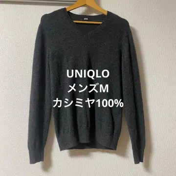 UNIQLO 남성용 캐시미어 100% 니트 V넥 다크 그레이 M