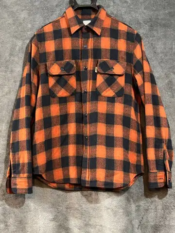쿠티 오렌지X블랙 블록 체크 셔츠