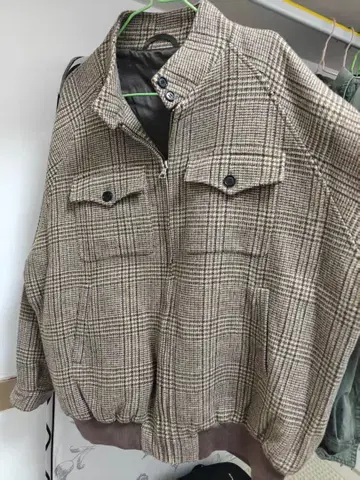 체크 무늬 울 혼방 자켓