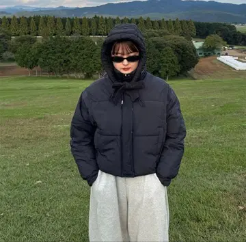 nugu 누그 리본 후드 다운 점퍼 리본 다운