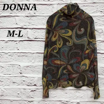 DONNA [ M-L ] 하이넥 긴팔 티셔츠 라메 올 패턴 멀티 컬러