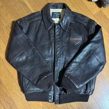 80s Avirex A-2 가죽 자켓 S 천연 가죽 브라운 안감 자수