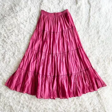 새상품급 현행 누키테파 코튼 보일 롱 스커트 플레어 핑크 S