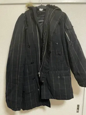 블랙 체크 모즈 코트