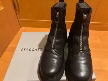 STACCATO 블랙 가죽 부츠 통굽