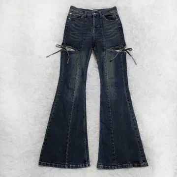 RESEXXY 컷 아웃 리본 데님 팬츠 블루