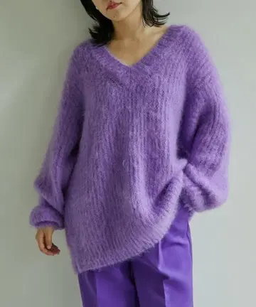 [ 새상품급 ] 윔 가젯 니트 스웨터 퍼플 모헤어 혼방