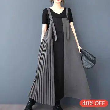 투톤 플리츠 살로펫 그레이 블랙 원피스 새상품