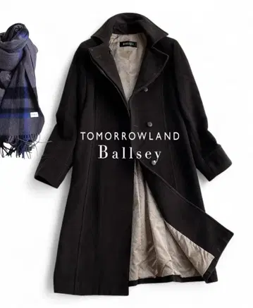 투모로우랜드 보르지 고급 울 프린트 패턴 롱 코트 다크 브라운