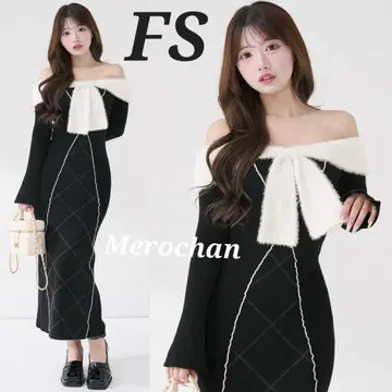 다리치 리본 스티치 니트 롱 원피스