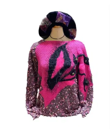 빈티지 아트 니트 스웨터 팝콘 핑크 itimi 구제 의류