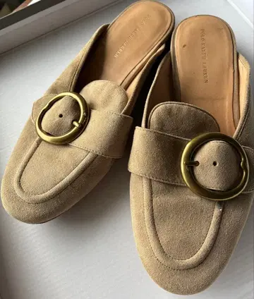 폴로 랄프로렌 베이지 스웨이드 반지 버클 뮬