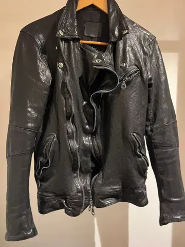 블랙 가죽 더블 라이더 자켓