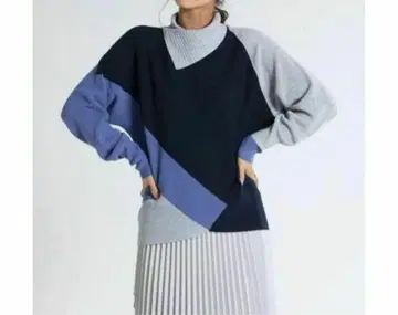 M 사이즈 스콧 클럽 배색 니트 스웨터 긴팔 하이넥