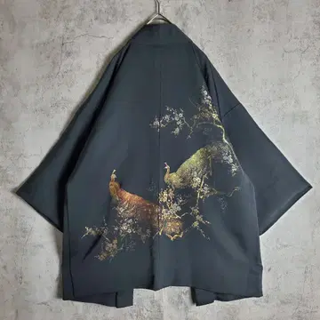 [ 빈티지 ] 겉옷 기모노 가디건 모드 자수 애니멀 꽃무늬 블랙 레트로