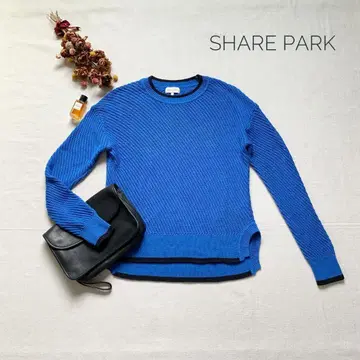 새상품급 공유 파크 시스루 짜임 니트 코튼 블루 사이즈 1 S 상당