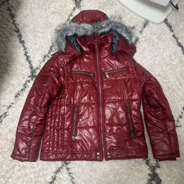 버건디 다운 자켓 퍼 포함 y2k