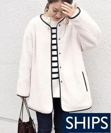 SHIPS 쉽스 아이보리 보아 노카라 자켓