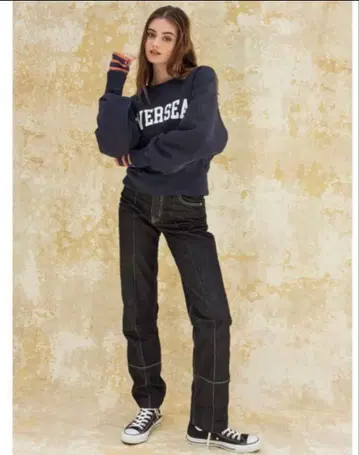 ALEXIASTAM 데님 핀턱 스트레이트 데님 팬츠