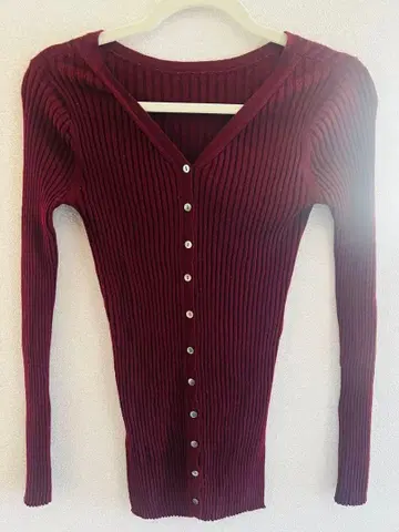 울 100% 버건디 2way 리브 가디건