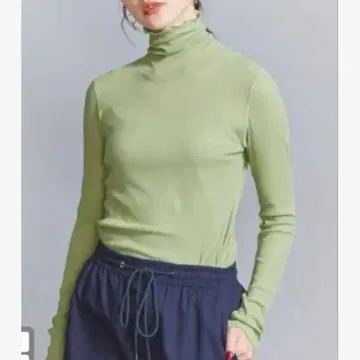 [ 미사용 새상품 ] 코튼 골지 리브 시어 터틀넥 티셔츠