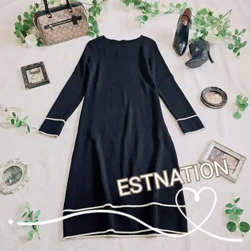 ESTNATION 소매 밑단 라인 울 니트 원피스 블랙 38