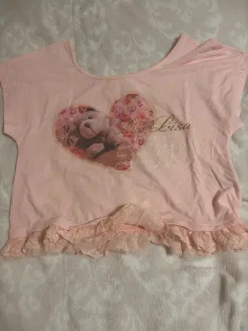 미사용 새상품 Liz Lisa 핑크 T셔츠 하트 프린트