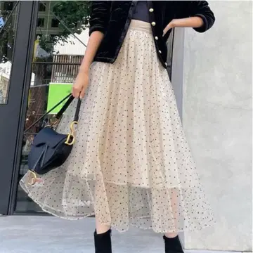 sheller 셰리에 도트 튤 롱 스커트