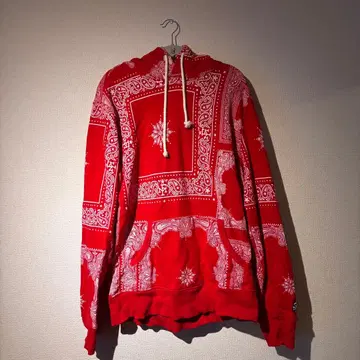 Franklin Marshall 빨간색 반다나 패턴 후드 부착 후드티