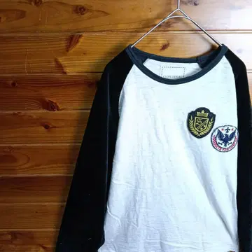 긴팔 티셔츠 긴팔T셔츠 래글런 소매 와펜 소매 벨벳 벨로아 M