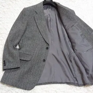 2XL 상당 트위드 헤링본 올 패턴 테일러드 자켓 퓨어 뉴 울