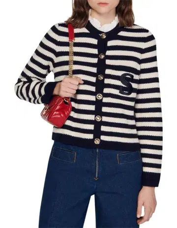 스트라이프 패턴 니트 가디건 S 자수