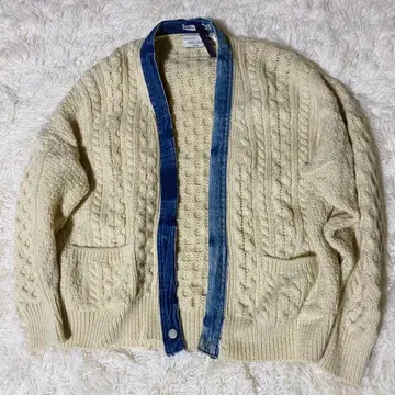 써니 사이드 업 데님 파이핑 가디건 리메이크 케이블 니트