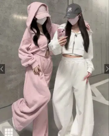 더블 지퍼 후드티 x 와이드 팬츠 속기모 맨투맨 셋업 [ru1331]