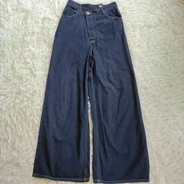 나곤스탠스 변형 와이드 데님 팬츠 인디고 버튼 플라이 와이드 팬츠