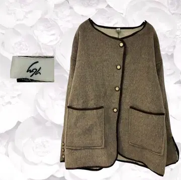 노카라 자켓 가디건 [ F ] 브라운 빅 골드 버튼 포켓