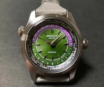 MERKUR 수동 와인딩 손목시계 월드 타임 이너 베젤