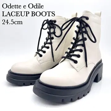 [ 미사용 ] 오데뜨 앤 오딜 부츠 화이트 블랙 사이드 지퍼 통굽